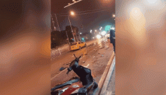 活鱼在马路上活蹦乱跳  占了大半个车道