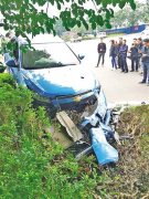 刹车突然失灵 轿车冲进绿化带