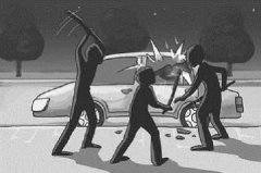 饭店恶性竞争 持钢管砸客车