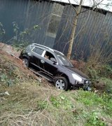 越野车驶出路沿  尬停在树木和草丛堆中