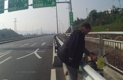 这爷爷心真“大”   带着孙子到快速路骑车散步