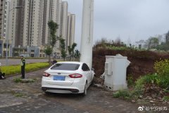 错把油门当刹车撞上电线杆  女子竟弃车逃离现场