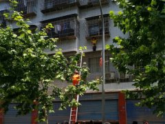 揪心！小男孩悬吊吊的站在防盗窗上