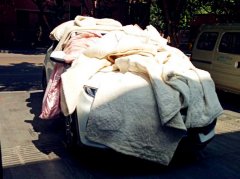 私家车上晒棉絮 市民：大户人家既视感
