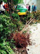 出租车摩托相撞 出租车冲上人行道现场惨烈