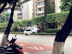 轿车突然失控冲上绿化带 网友：这技术不一般